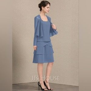 NWT JJ's House A-line Square Neckline Knee Length Ruffle Sequin Blue Dress 10